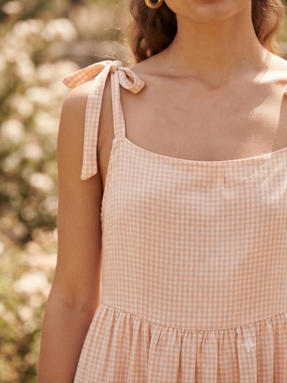 Old Navy Peach Gingham Tie-Shoulder Mini Dress Size 4x
